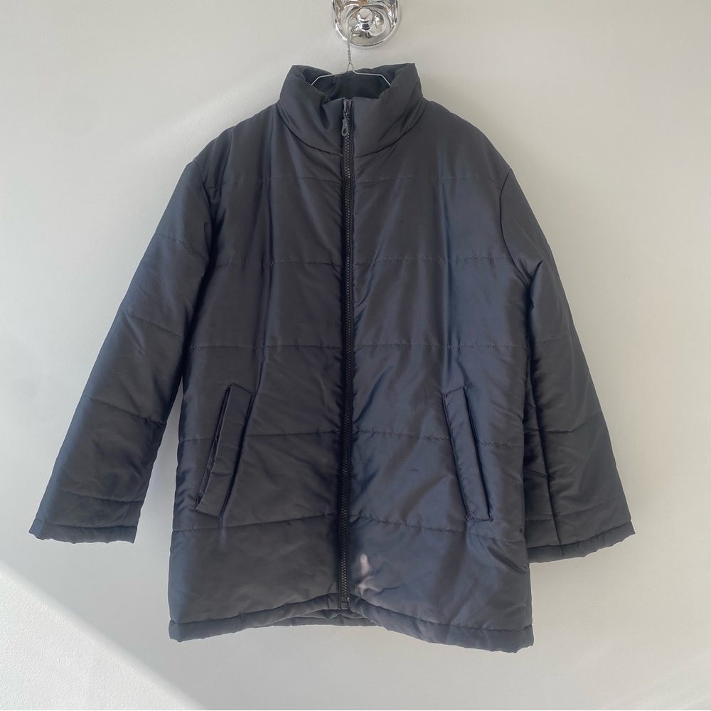 Jones New York Dark Gray/Black Metallic Quilted Puffer Coat Jacket Small